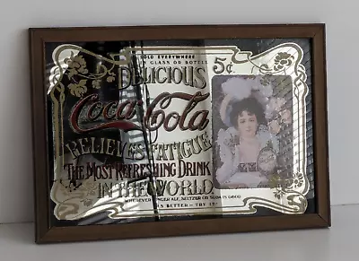 Retro Coca Cola Mirror Sign Wooden Frame (Relieves Fatigue) Bar Pub Man Cave • £24.99