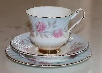 Vintage Paragon Teacup Trio - Soft Pink Roses - Blue & White - High Tea • $55