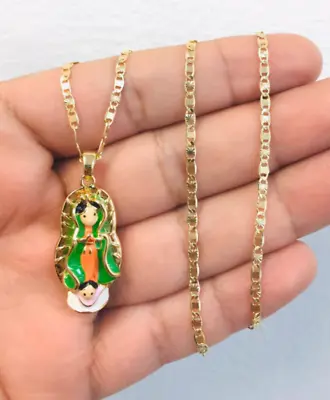 14K GF Virgen De Guadalupe Necklace Cadena Y Dije De La Virgen De Guadalupe. • $26.99