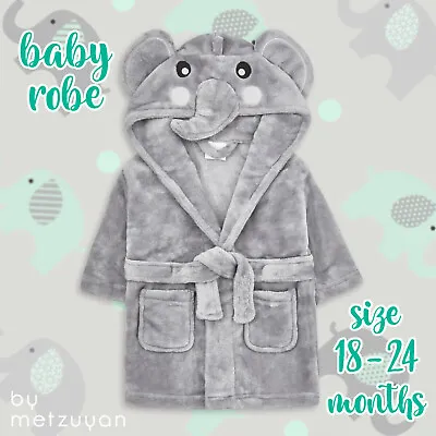 Baby Girls Boys Dressing Gown 18-24 Months Elephant Hooded Bath Robe Plush Cute • £11.99