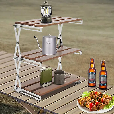 Camping Folding Storage Rack Portable Outdoor Cookware Storage 3 Tier Table • $49.40