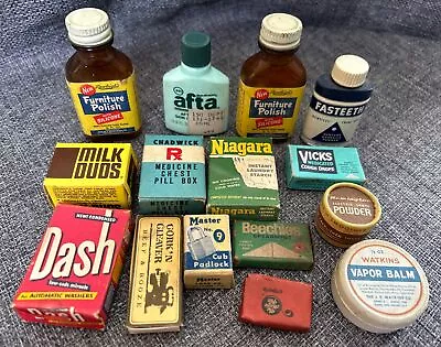 Vintage Medicine Lot Afta Chadwick Vick’s Watkins Niagara Candy Mini Packages • $10