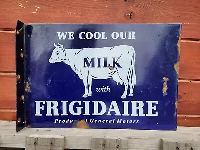 Vintage Frigidaire Porcelain Sign Old Dairy Farm Milk Cow General Motors Flange • $346.18