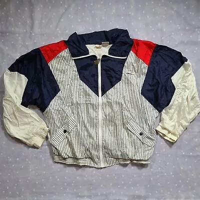 Vintage Ellesse Windbreaker Jacket Color Block Pin Stripe Sz 7 Men's XL White • $38.82