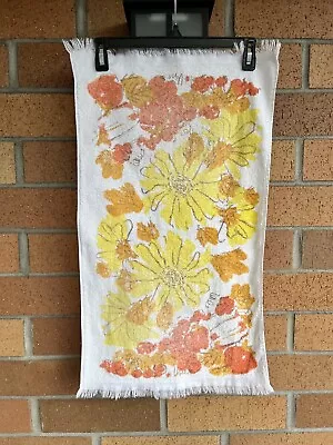 Vintage Vera Neumann Cannon Floral Hand Towel | Terry Cloth Flowers Orange • $16