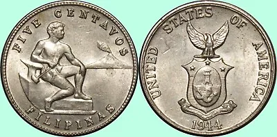 (1) 1944-(P) Philippines 5 Centavos ~ Brilliant Uncirculated ~ Philadelphia ~C3 • $6.95