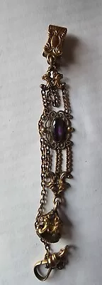 Vintage Watch Chain (fob) With Amethyst Like Stone Beautiful Piece • $39.95