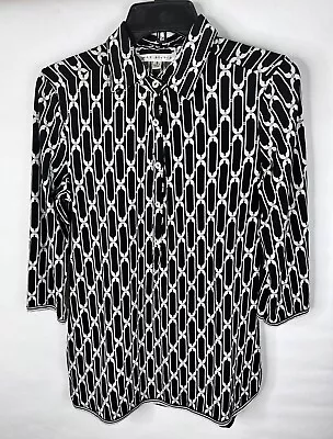 Max Studio Women’s Shirt Small Black Whites Striped 3/4 Sleeve Stretch Blouse • $11.99