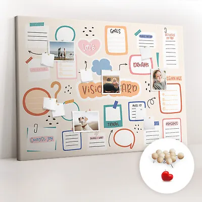 Pinboard Memo Corkboard XXL With 100 Pins 140x100 Cm - Colorful Vision Board • £110.87