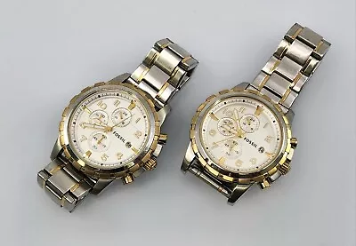 2 Fossil Dean Chronograph Quartz Silver Gold DMen's Watch FS4795 • $1