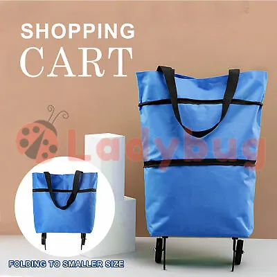 $11.95 • Buy Women Foldable Shopping Cart Bag Portable Shopping Trolley Bag With Wheels