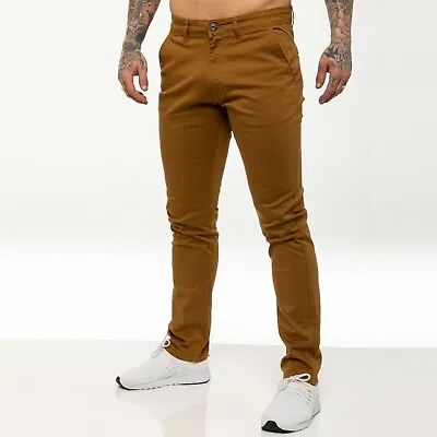 Enzo Mens Chino Trousers Slim Fit Skinny Stretch Cotton Pants Jeans All UK Sizes • £19.99