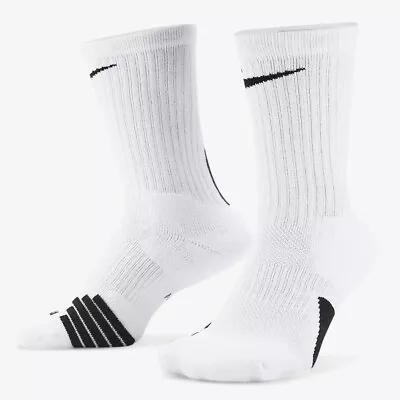 Nike Elite Crew Basketball Socks Mens Size 8-12 US White/Black Swoosh FREE SHIP • $49.95