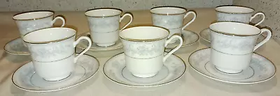 7 Mikasa L9009 Dresden Rose Footed Cup & Saucer Sets 14PC Flowers Platinum EUC • $19.95