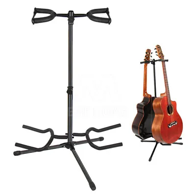 $31.43 • Buy 2 Head Guitar Stand Foldable Double Self Locking Folding Acoustic Bass Electric