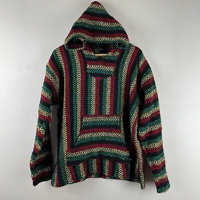 Baja Joe Red Yellow Green Hoodie Med Recycled Mexican Blanket Sustainable Green • $15