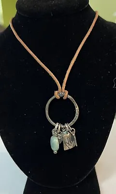 Signed Jes MaHarry Necklace 925 Sterling Love Turquoise Jade Charms Leather • $525