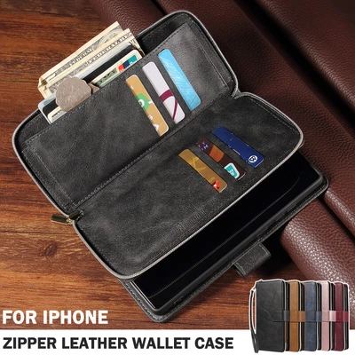 $18.99 • Buy For IPhone 14 13 12 11 Pro Max 8 7 Plus XR Case Leather Wallet Zipper Flip Cover