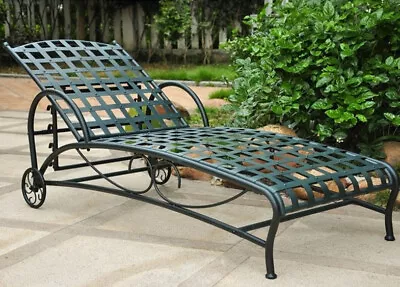 Outdoor Metal Chaise Lounge Chair Reclining Adjustable Wheeled Patio Deck Green • $278.57