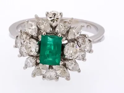 H. Stern 18K White Gold VS1/G 2.0CT Diamond & Emerald Cluster Ring Size 7 • $2198