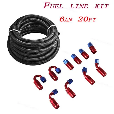 20FT -6AN AN-6 AN6 3/8 Fitting Stainless Steel Braided Oil Fuel Hose Line Kit • $42.99