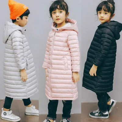 Kids Girls Coat Long Padded Down Quilted Jacket Puffer Hooded Warm Parka Winter • £32.98