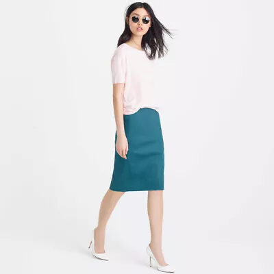 NWT $148 J.Crew 'No. 2 Pencil' 100% Wool Peacock Blue Skirt Size 0 • $40