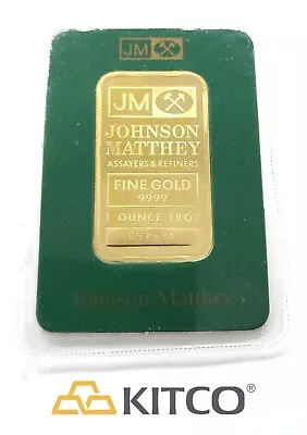 Vintage Johnson Matthey 1 Oz Fine Gold Minted Bar 9999 Green Assay Card #B 57420 • $2600