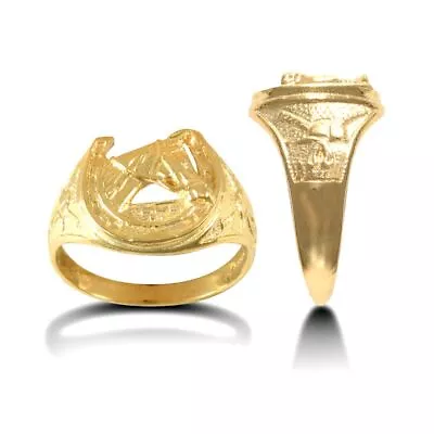 Solid 9ct Yellow Gold Hand Finished Light Weight Horse Shoe Ring • £297.85