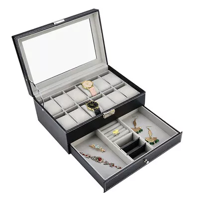 Mens 12 Grids Leather Watch Display Case Jewelry Collection Storage Holder Box • £19.98