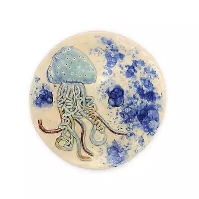 Decorative Handmade Ceramic Plate Jellyfish Art Tray Modern Coastal Wall Decor • $153.61