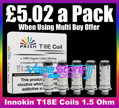 Innokin | T18 E ( T18E ) & T22 E Coils | 1.5 Ohm | Pack Of 5 Or Singles • £3.99