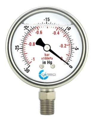 $11.95 • Buy 2-1/2  Vacuum Pressure Gauge, S.S Case, Liquid Filled, Brass Lower Mnt -30 Hg/0 