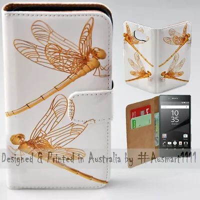 $13.98 • Buy For Sony Xperia Series - Gold Dragonfly Print Wallet Mobile Phone Case Cover