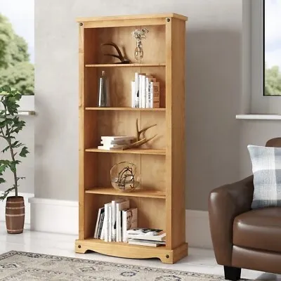 Corona Tall Bookcase Large - Mexican Solid Pine Wood 5 Book Shelves • £104.99