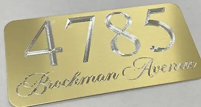 Engraved Personalized Custom House Number Street Address Metal 8x4 Gold Sign • $25.95