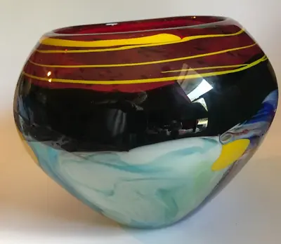 Viz Glass Inc. ~ Genuine Hand Blown Art Glass ~ Round Vase #3825 ~ Stickers • $90.62