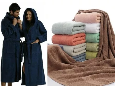 100% Egyptian Cotton Extra Soft Towel Hooded Bathrobe Dressing Gown Men Women • £24.99