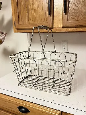 Vtg Metal Wire Shopping Basket Antique Painted • $65
