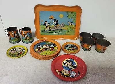 1930's Ohio Art  21 Piece + MICKEY'S HELPMATE Tin Litho Tea Set Mickey Mouse • $74.99