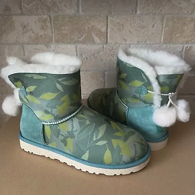 Ugg Classic Mini Bailey Tinker Bell Bomber Pixie Green Fur Poms Size Us 7 Women • $135.99