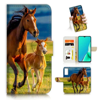 $13.99 • Buy ( For Oppo A57 / A57S ) Wallet Flip Case Cover AJ23376 Horse Pony Family
