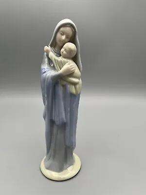 Vintage 8” Porcelain Madonna Mary & Child Jesus Statue Figurine Light Blue/Green • $12