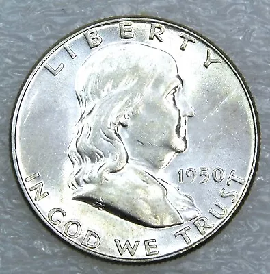 1950 P Franklin Half Dollar BU 90% Full Bell Lines In Saflip #H446 • $32.99