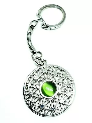 Keyring Flower Of Life Pendant Green Cats Eye Silver Plated Keyring Kabbalah • $5.62