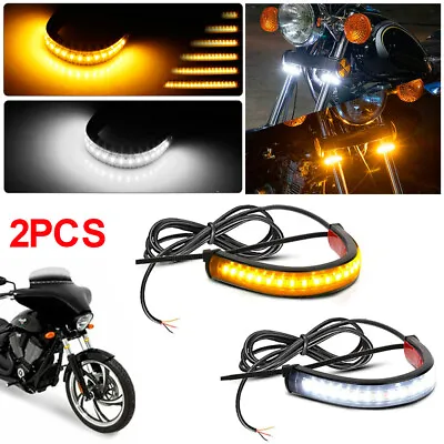 $8.54 • Buy 2 LED Motorcycle Turn Signals Light FORK Strip Flowing Amber For Harley Davidson
