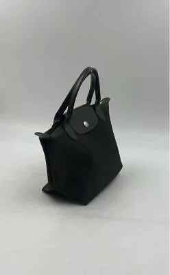 Long Champ Womens Black Leather Inner Pocket Double Handle Snap Closure Tote Bag • $9.99