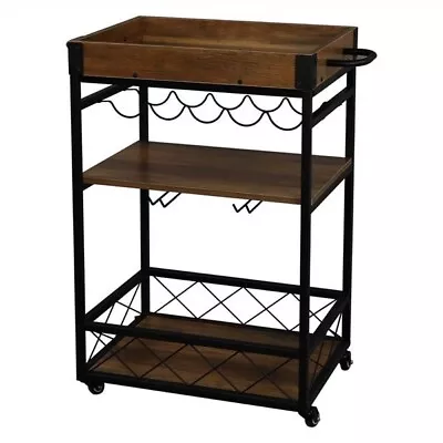 Bar Serving Cart Home Mobile Kitchen Serving CartIndustrial Vintage Style Wood • $98.55