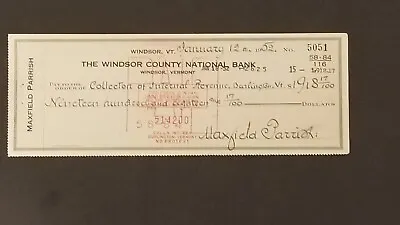 Jan 12 1952 Maxfield Parrish Artist Signed Check To Irs  1918.17 • $225