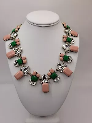 Ivy Box/ Jcrew Collar Statement Necklace - Chunky Pink Green Rhinestone (A) • $21.99